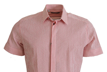 Red White Striped Cotton Short Sleeve Shirt