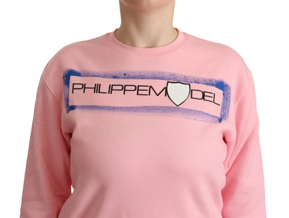Pink Printed Long Sleeves Pullover Sweater