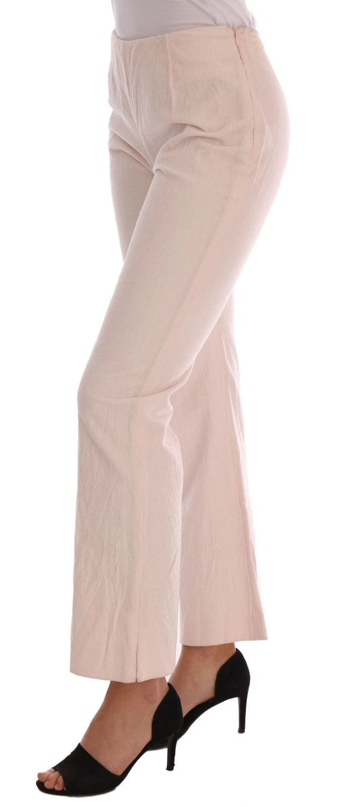 Beige Cotton Stretch Straight Trousers Pants