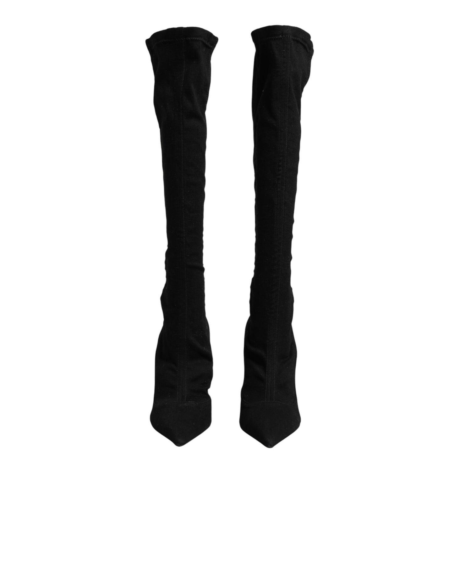 Black Cotton Stretch High Heels Boots Shoes