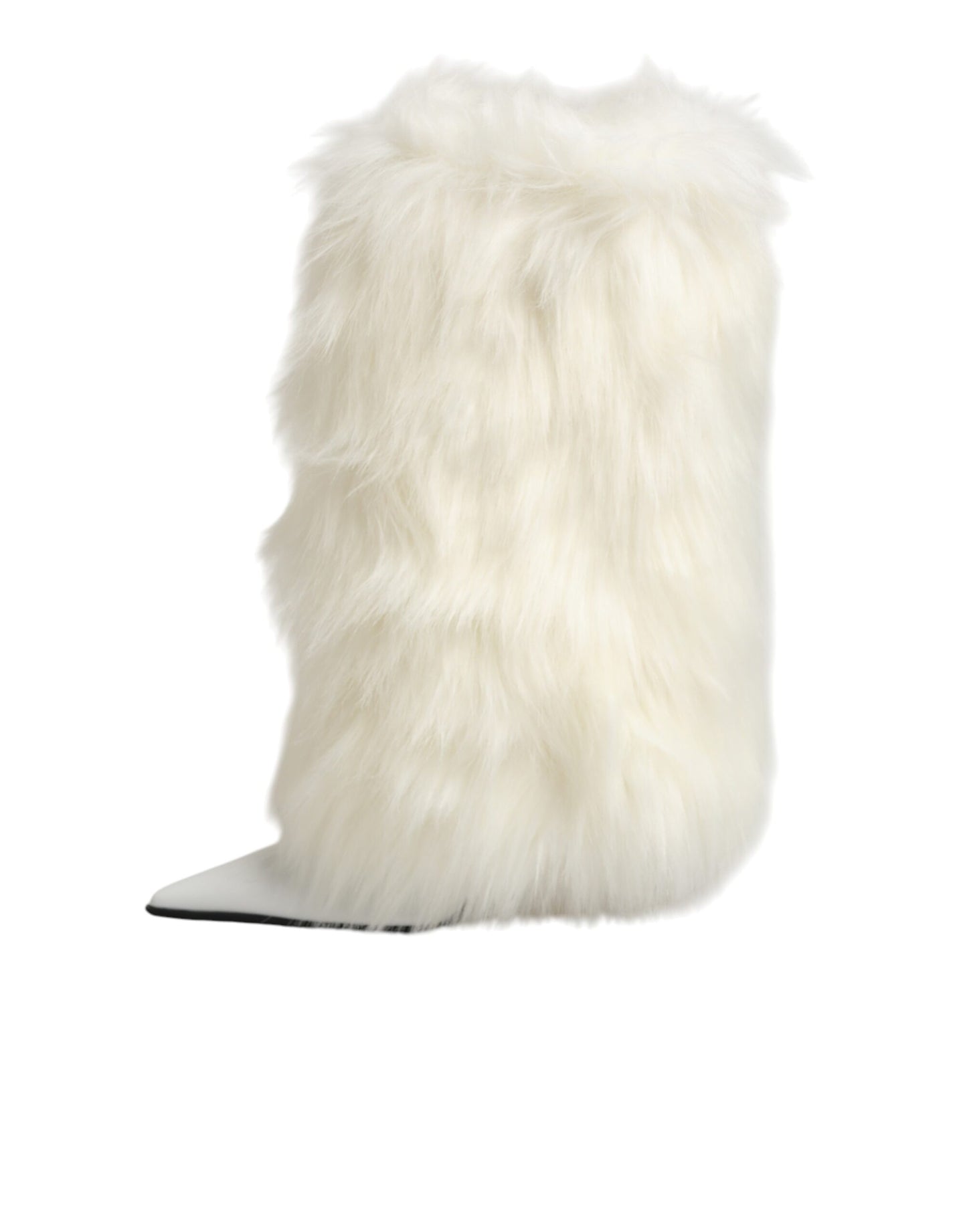 White Fur Pointed Knee High Stiletto Boots Shoes