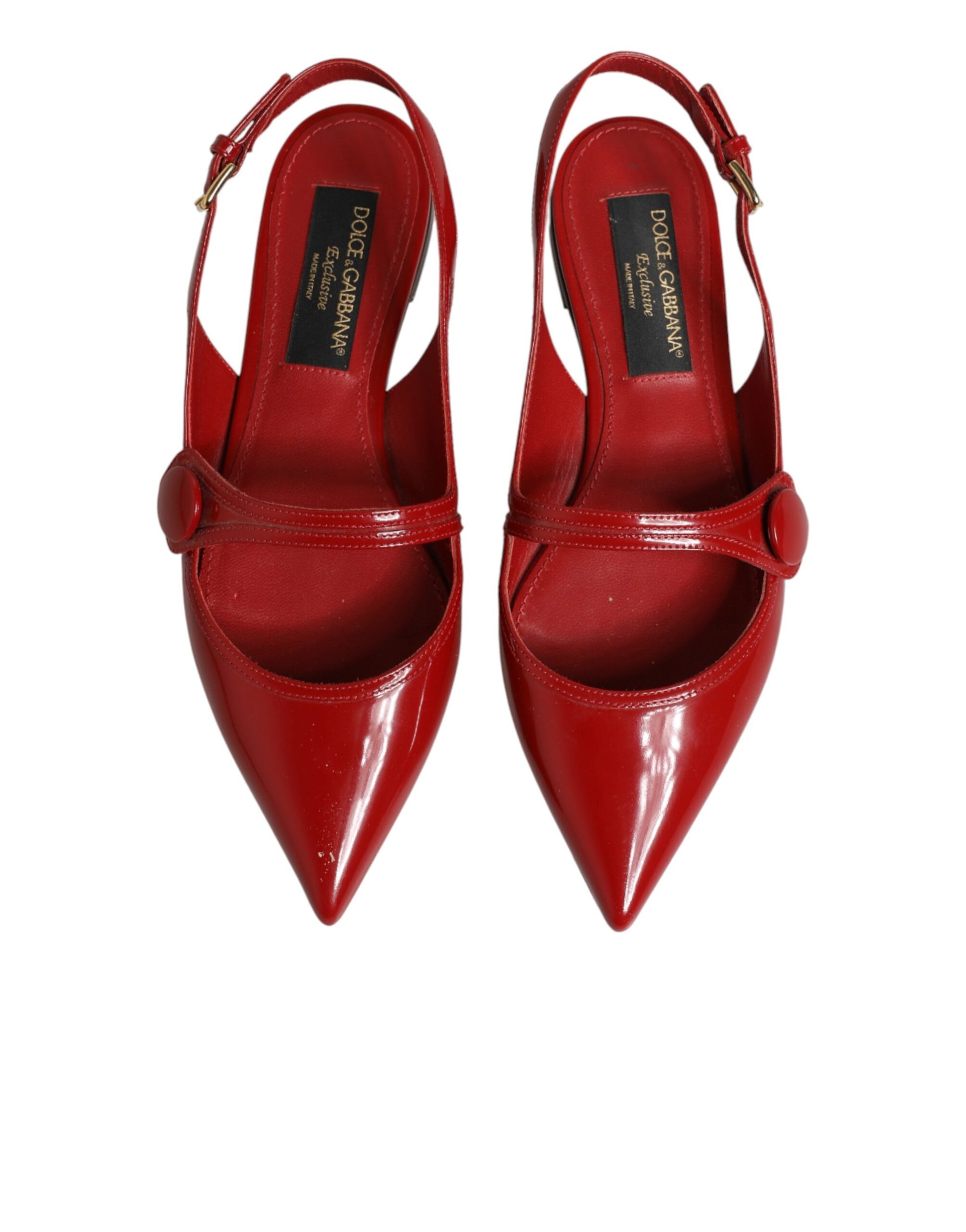 Red Leather Slingback Flats Sandals Shoes