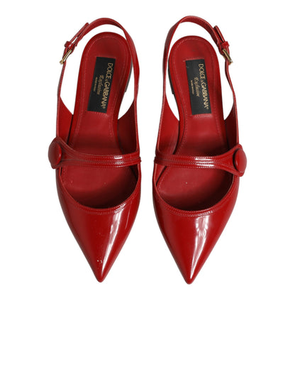 Red Leather Slingback Flats Sandals Shoes