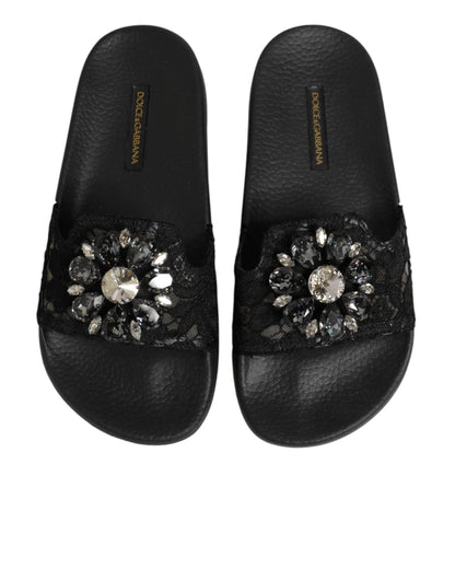 Black Devotion Matelassé Leather Slides Shoes