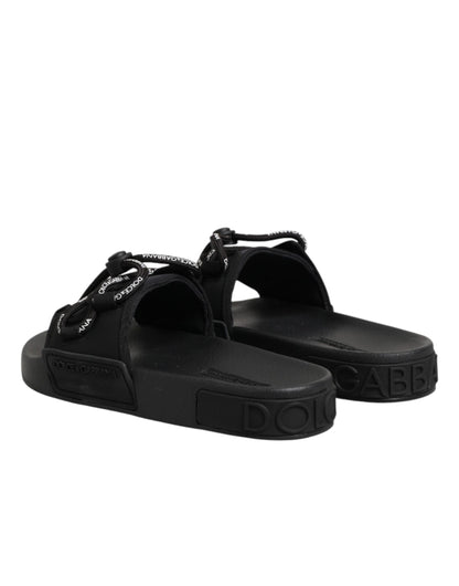 Black logo print Slides Beachwear Shoes