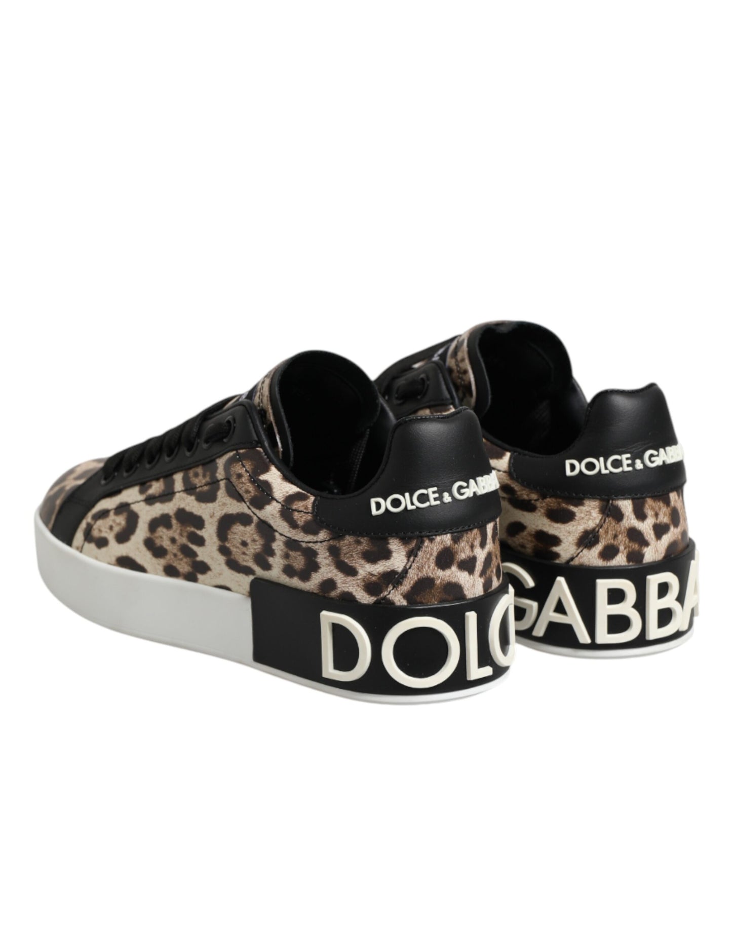 Brown Leather Leopard Low Top Sneakers Shoes