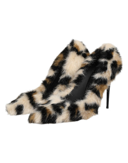 Brown Fur Leopard High Heels Pumps Shoes