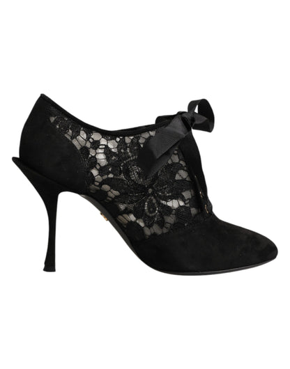 Black Floral High Heels LACE-UPS Pumps Shoes