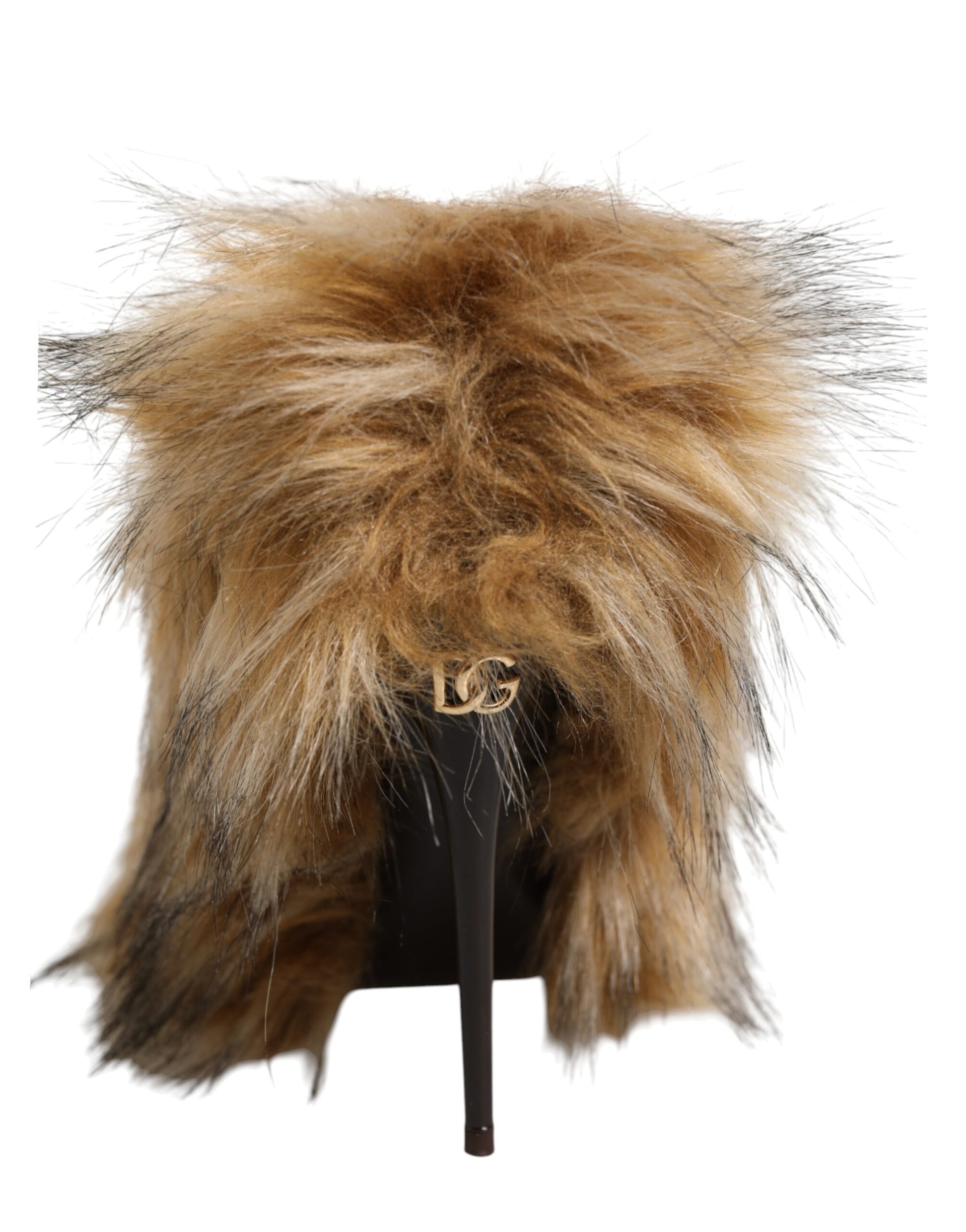 Brown Fur Leather High Heels Pumps Shoes