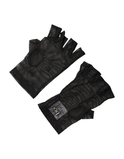 Black Nylon Wrist Length Fingerless Mitten Gloves