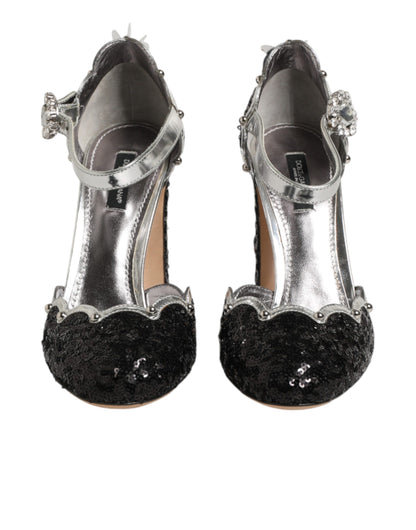 Black Sequined Ankle Strap Sandals Shoes
