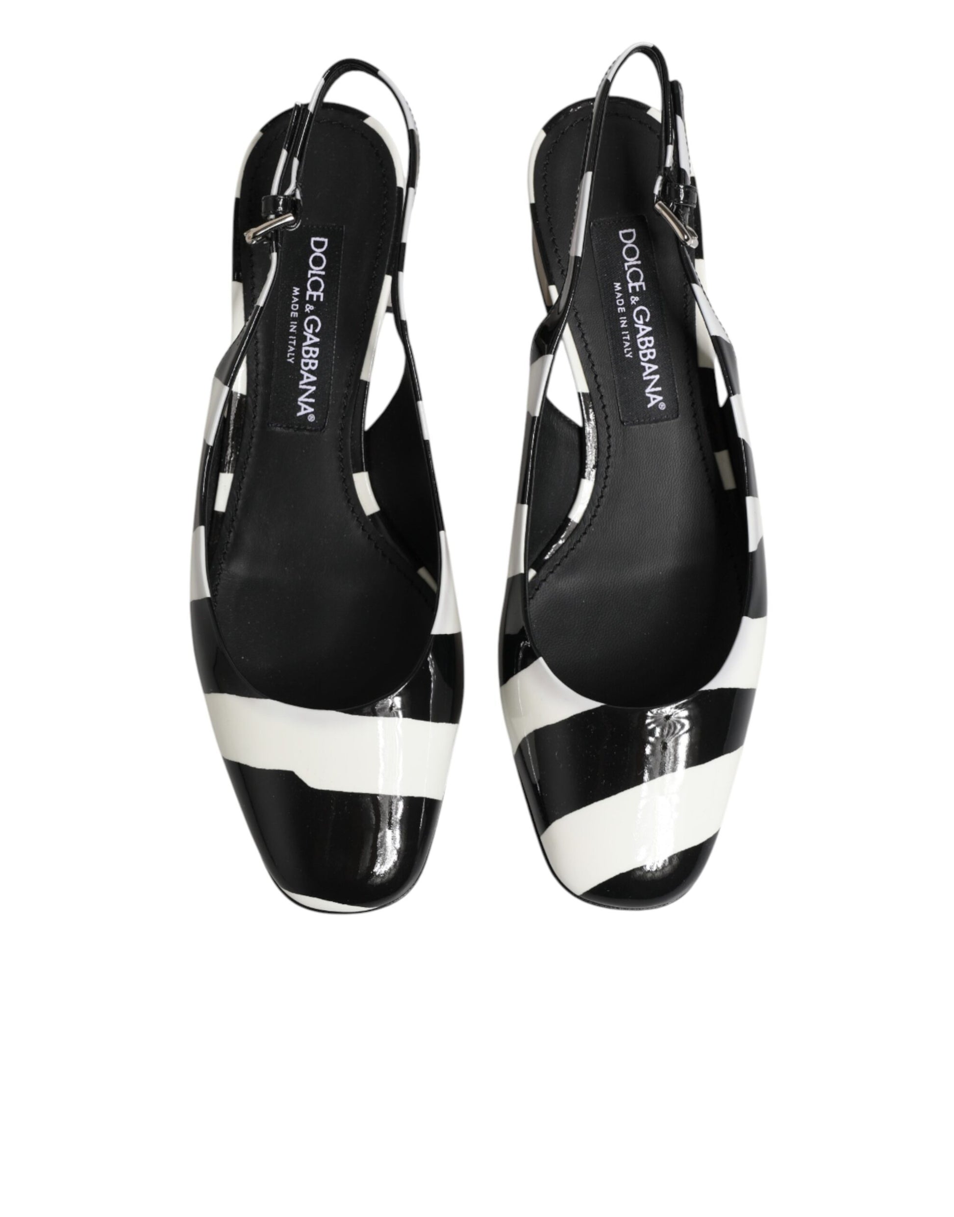 Black White Stripe Heels Slingback Shoes