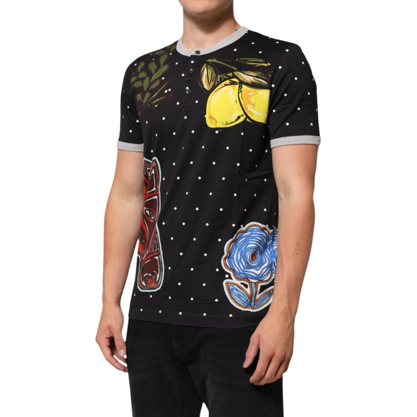 Black Polka Dot Lemons Horse Henley T-Shirt
