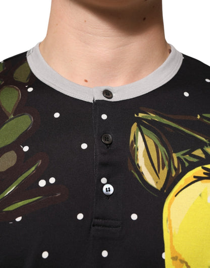 Black Polka Dot Lemons Horse Henley T-Shirt