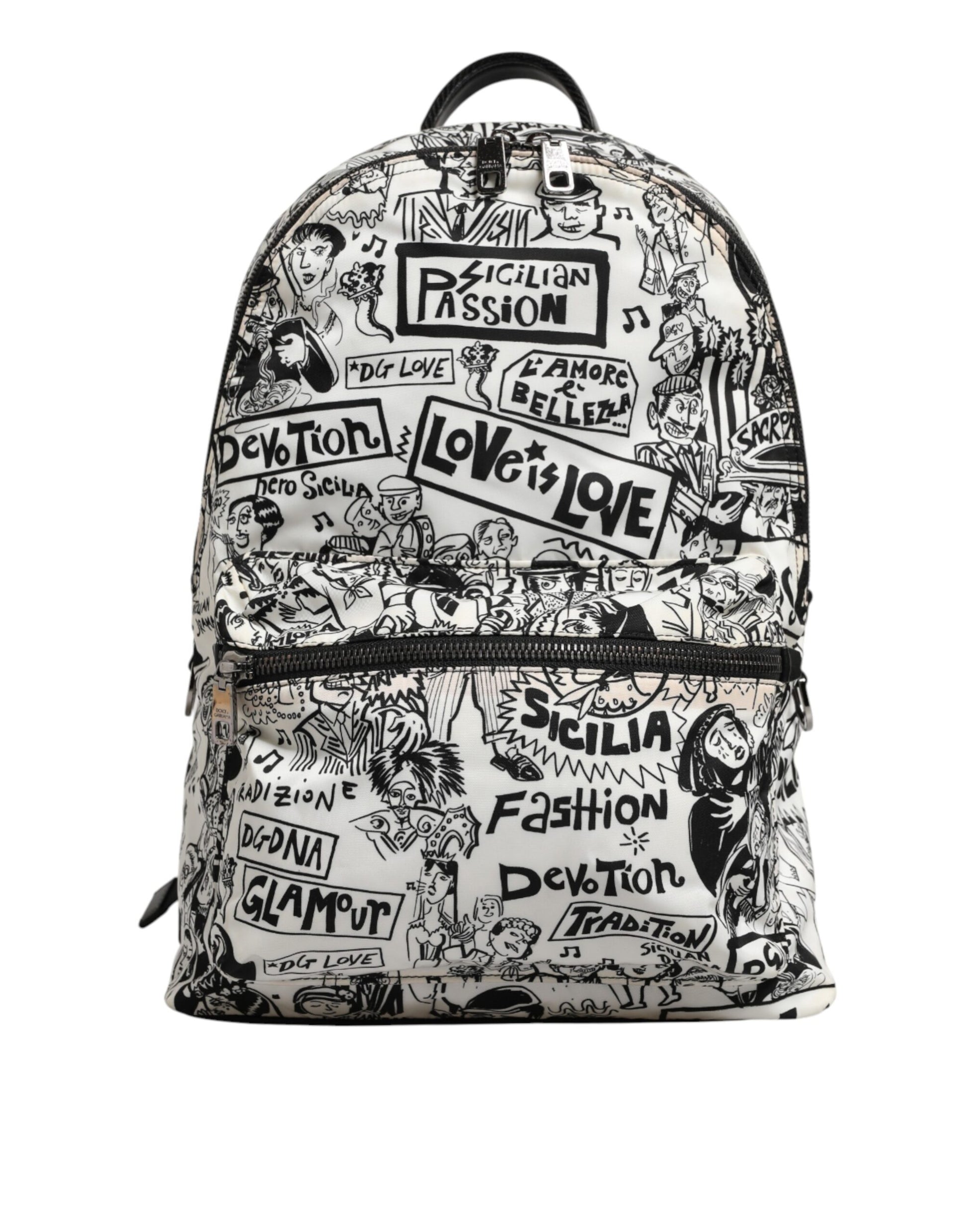 Black White Graffiti Print School Backpack Men Borse Bag