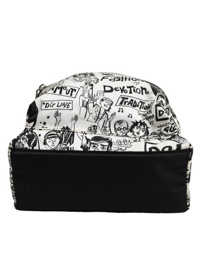 Black White Graffiti Print School Backpack Men Borse Bag