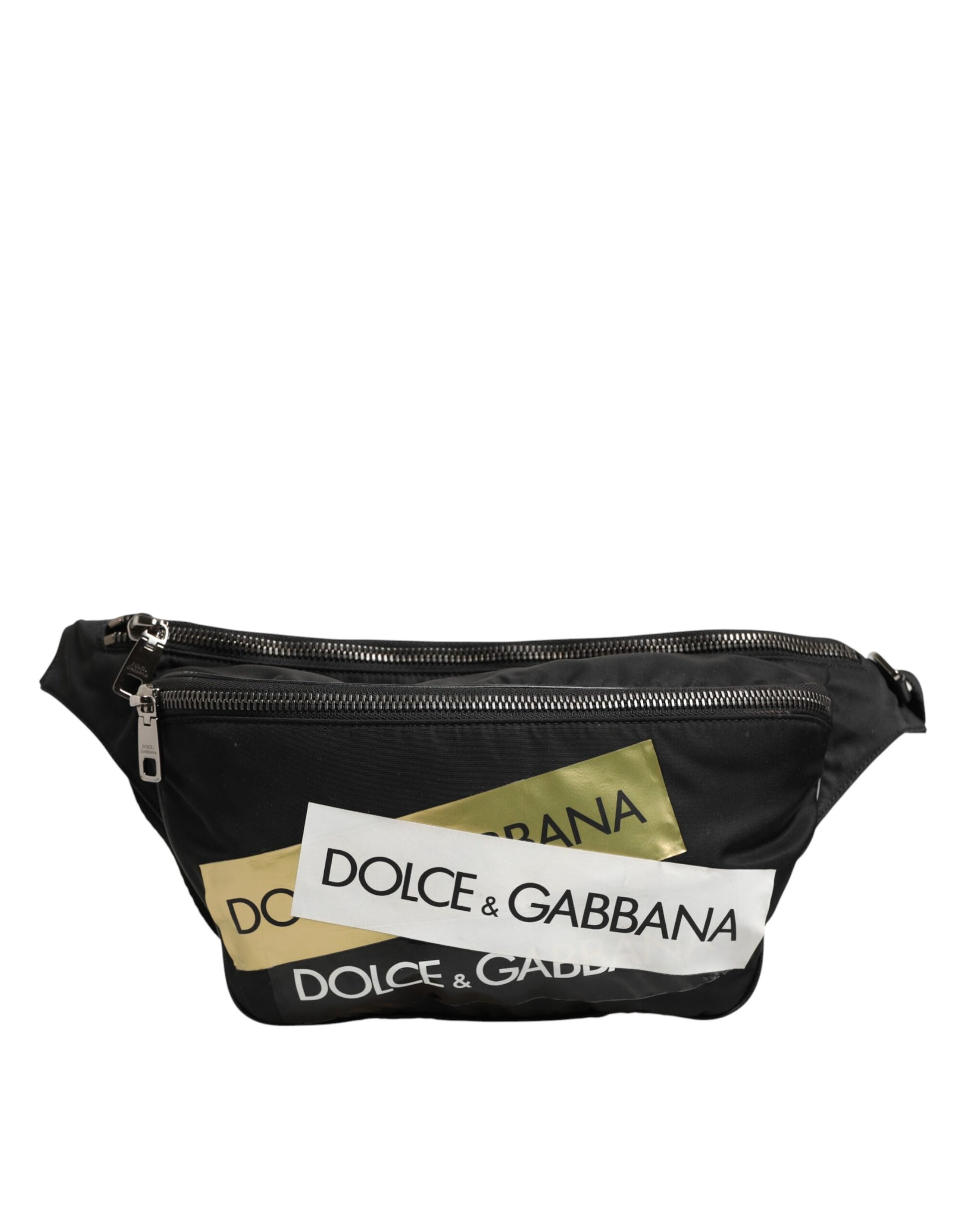 Black Logo Tape Print Waist Fanny Pack Men's Borse Bag