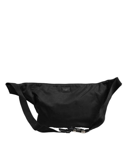 Black Logo Tape Print Waist Fanny Pack Men's Borse Bag