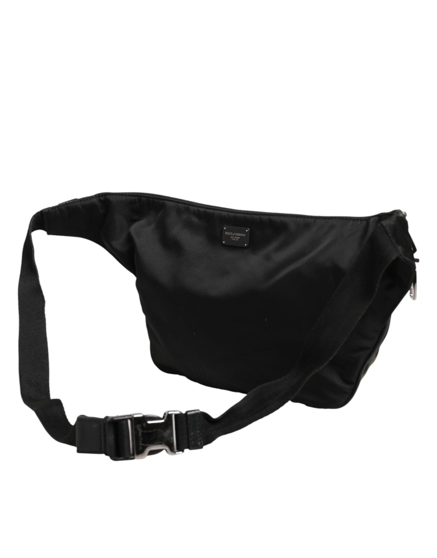 Black Logo Tape Print Waist Fanny Pack Men's Borse Bag