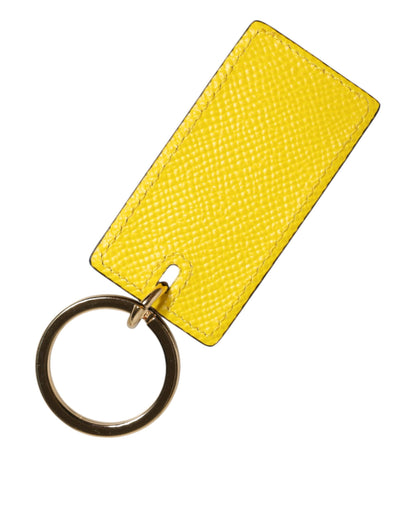 Yellow Calf Leather Logo Metal Ring Men Keychain Keyring