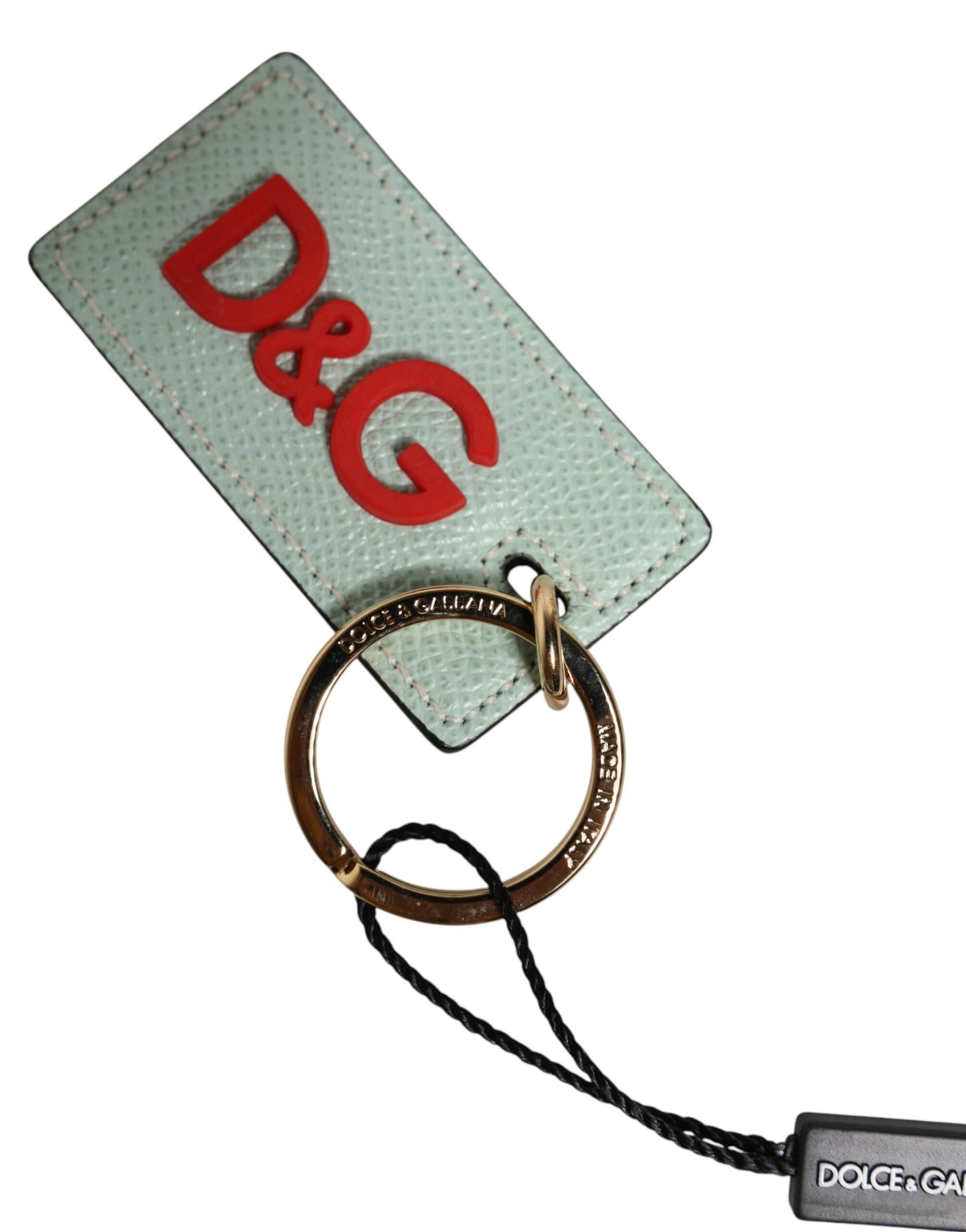 Mint Green Calf Leather Logo Metal Ring Keychain Keyring