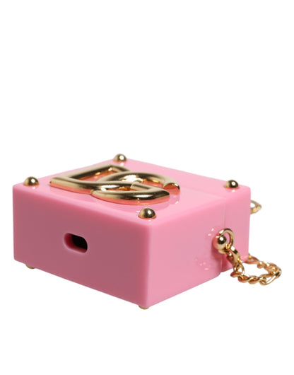Pink DG Logo Plaque Cover Gold Chain Airpods Case