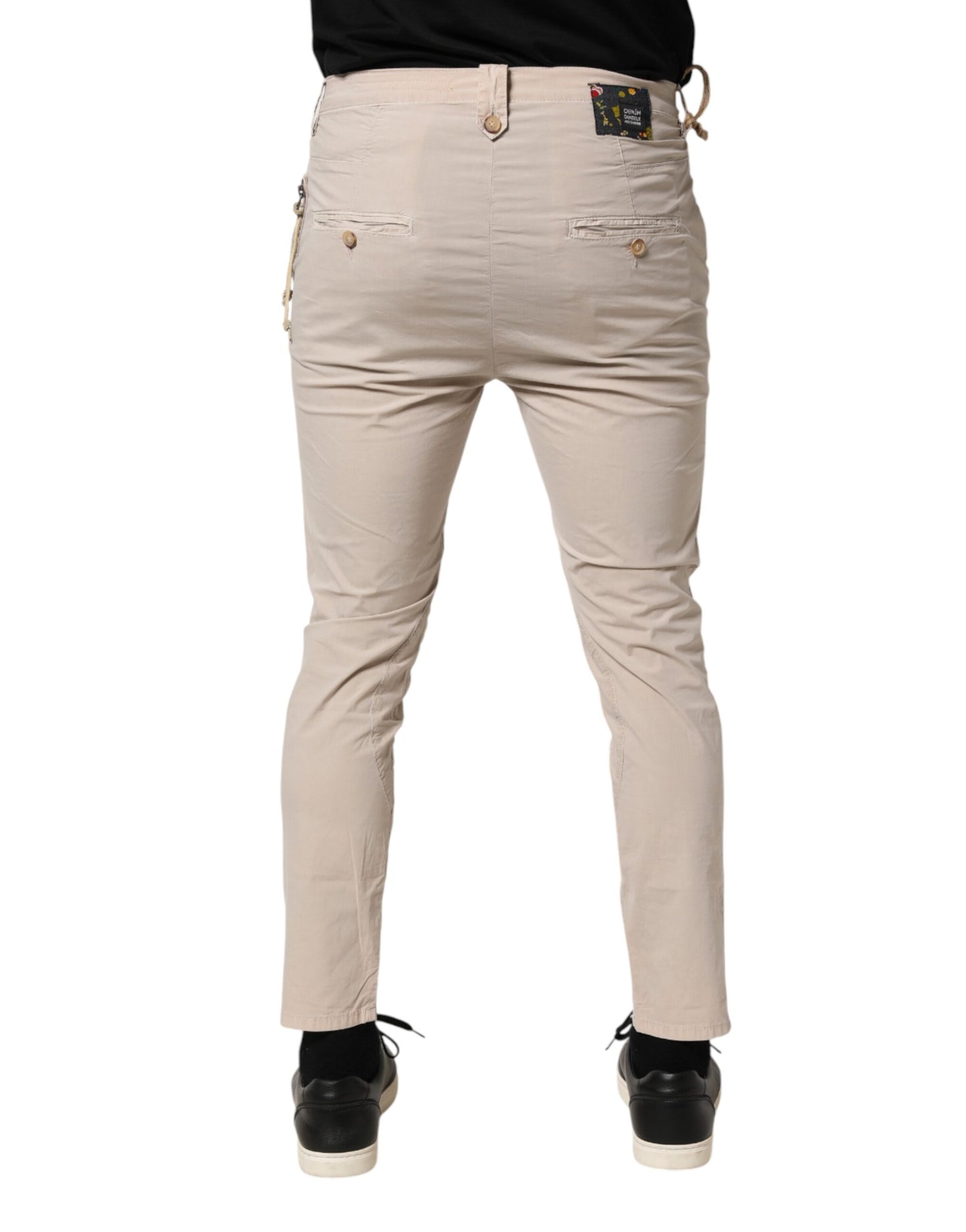 Beige Cotton Stretch Slim Fit Denim Jeans