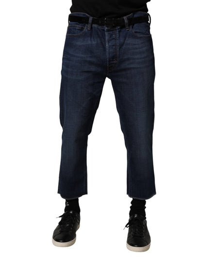 Blue Mid Waist Cotton Men Cropped Denim Jeans