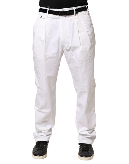 White Cotton Stretch Tapered Mid Waist Chino Pants