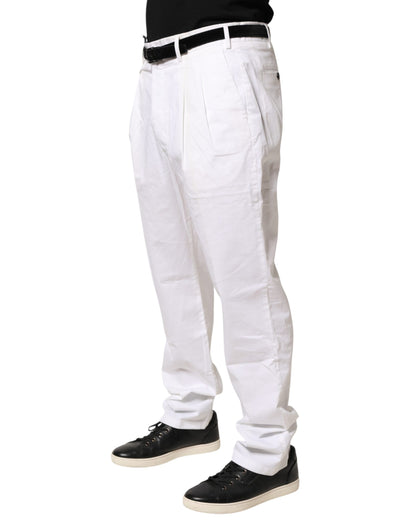 White Cotton Stretch Tapered Mid Waist Chino Pants