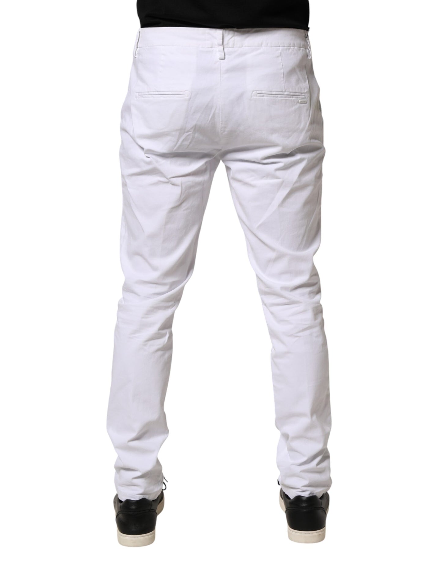 White Skinny Fit Mid Waist Men Chino Trouser Pants