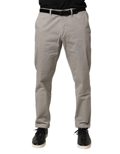 Gray Cotton Stretch Tapered Fit Men Chino Trouser Pants