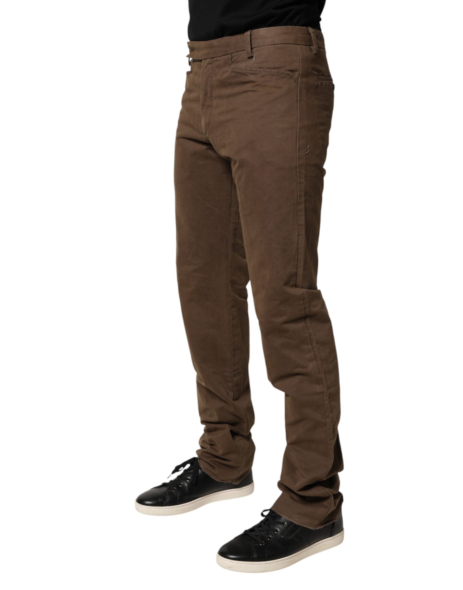 Brown Straight Cut Mid Waist Chino Men Trouser Pants