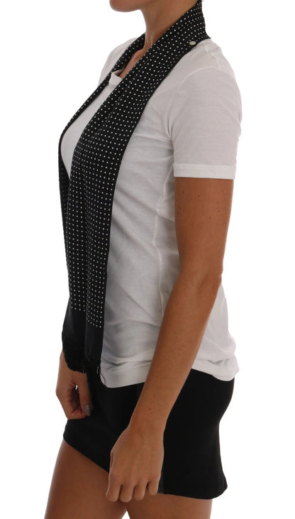 White Cotton Black Silk Scarf Top T-shirt