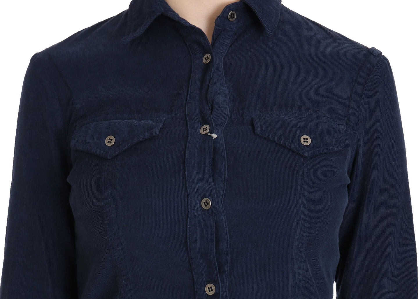 Cotton Blue Corduroy Long Sleeves Shirt Top Blouse