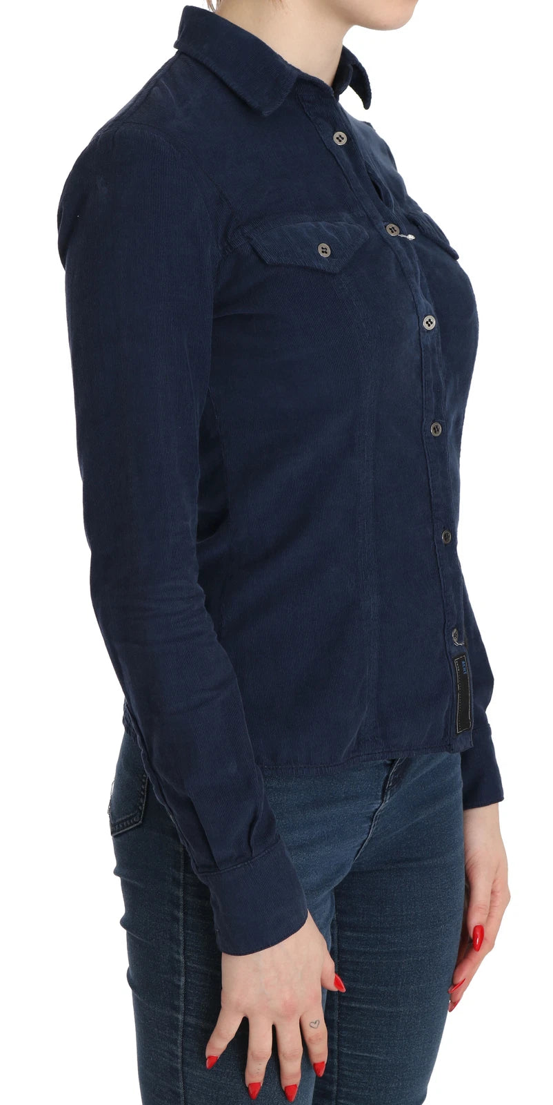 Cotton Blue Corduroy Long Sleeves Shirt Top Blouse