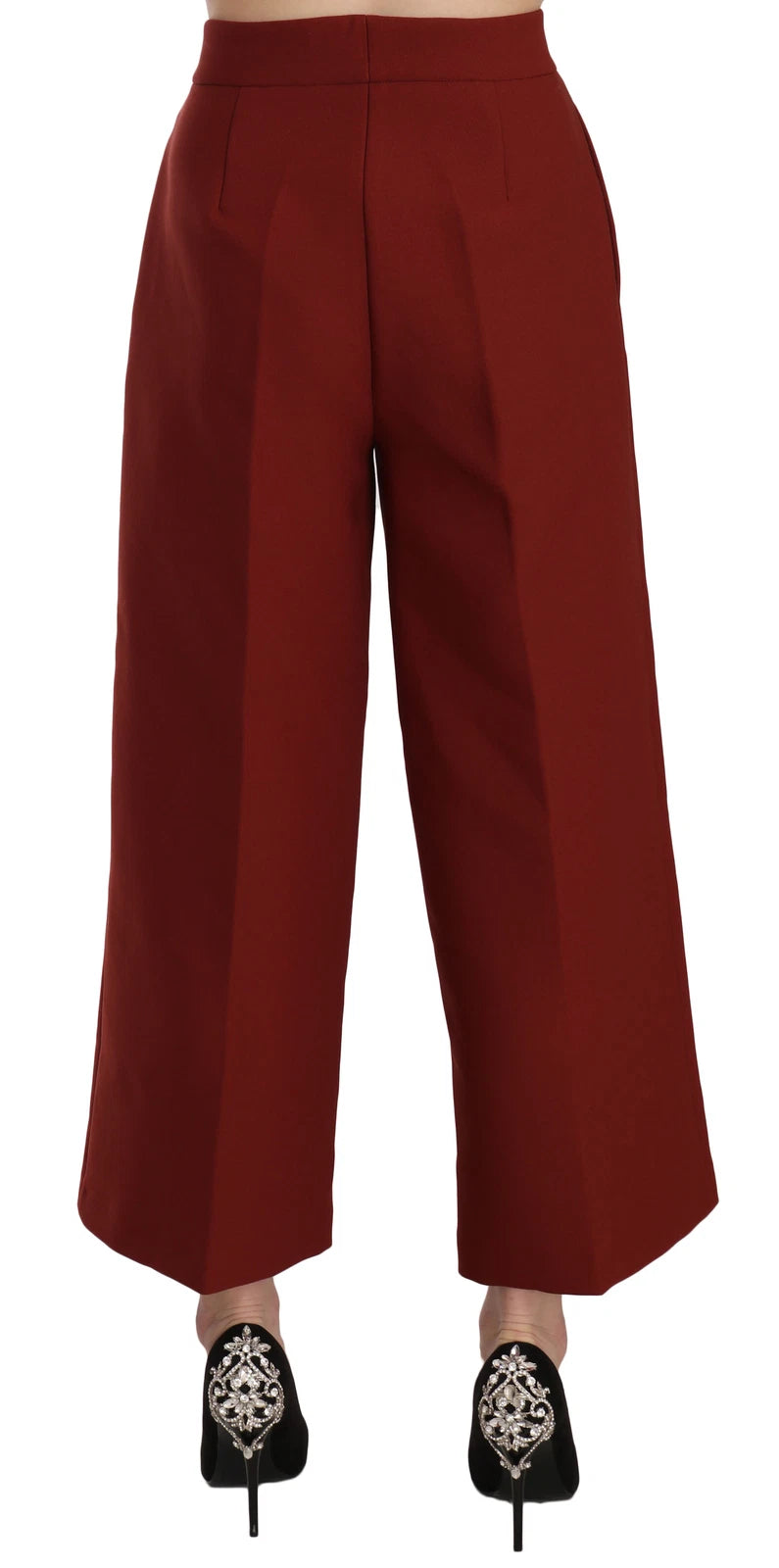 Red High Waist Cropped Flared Dress Formal Trouser Pants