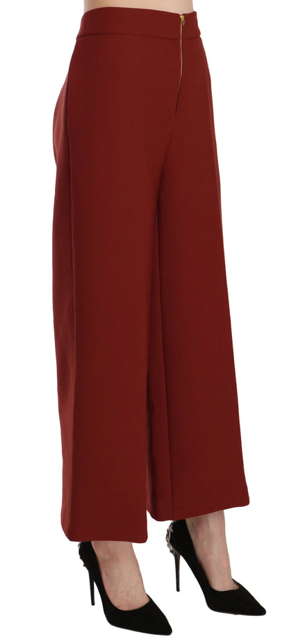 Red High Waist Cropped Flared Dress Formal Trouser Pants