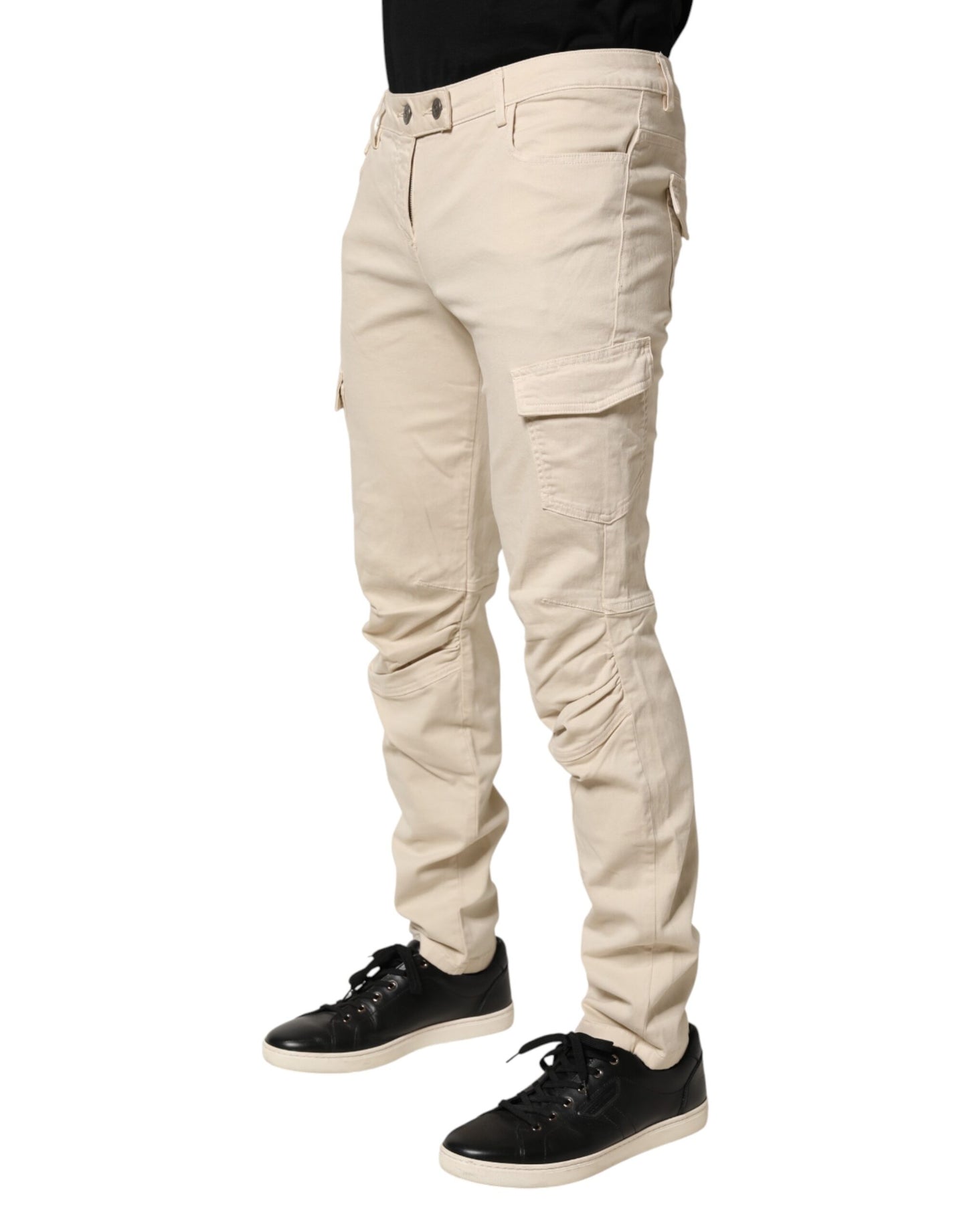Beige Skinny Fit Mid Waist Men Denim Jeans