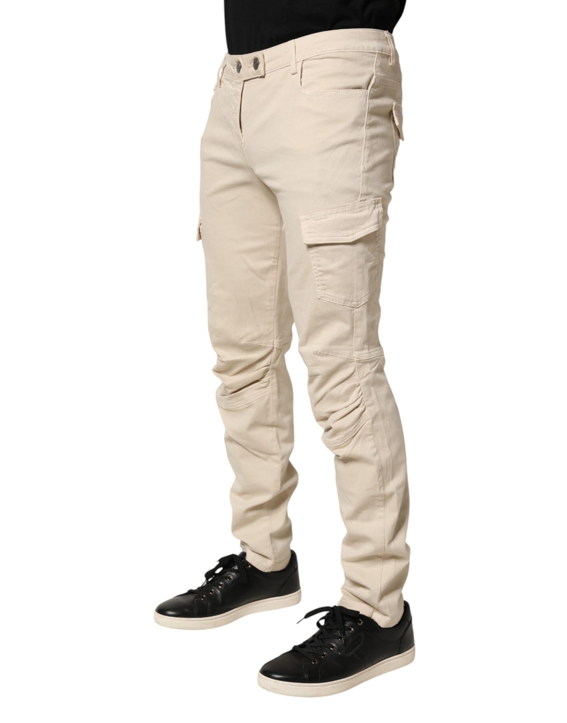 Beige Skinny Fit Mid Waist Men Denim Jeans