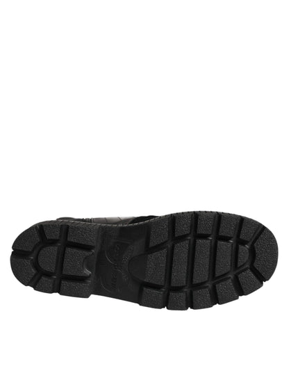 Black Patchwork Leather Mid Calf Boot  Shoes