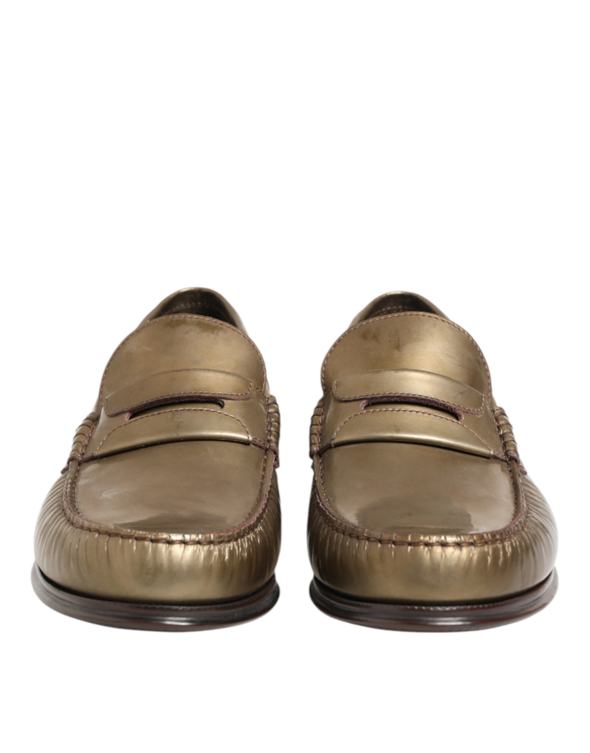 Gold Leather Slip On Dress Men Loafers Shoes