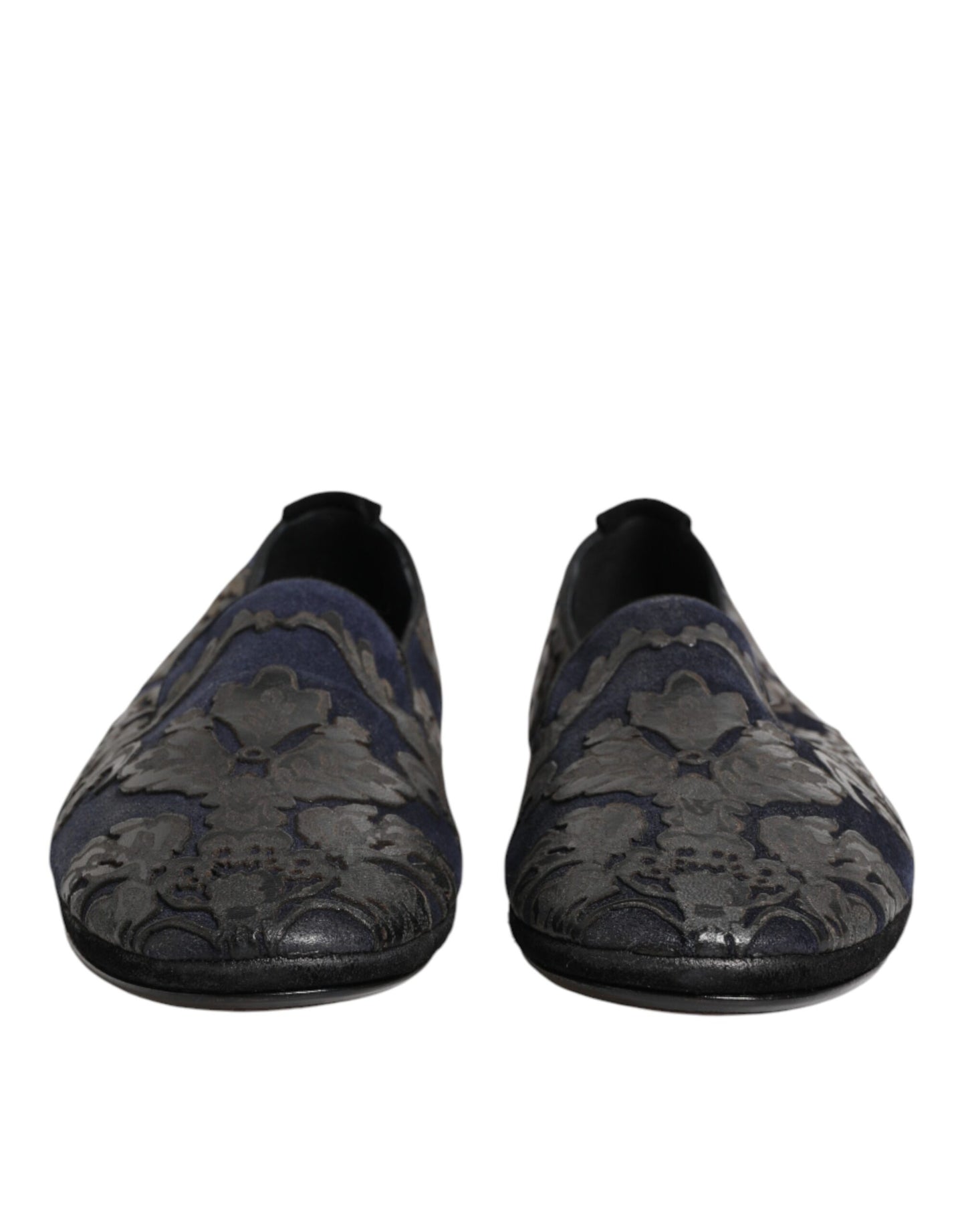 Black Jacquard Leather Slip On Loafers Shoes