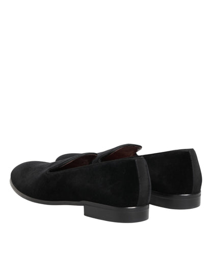Black Leather Suede Slip On Loafer Dress Shoes