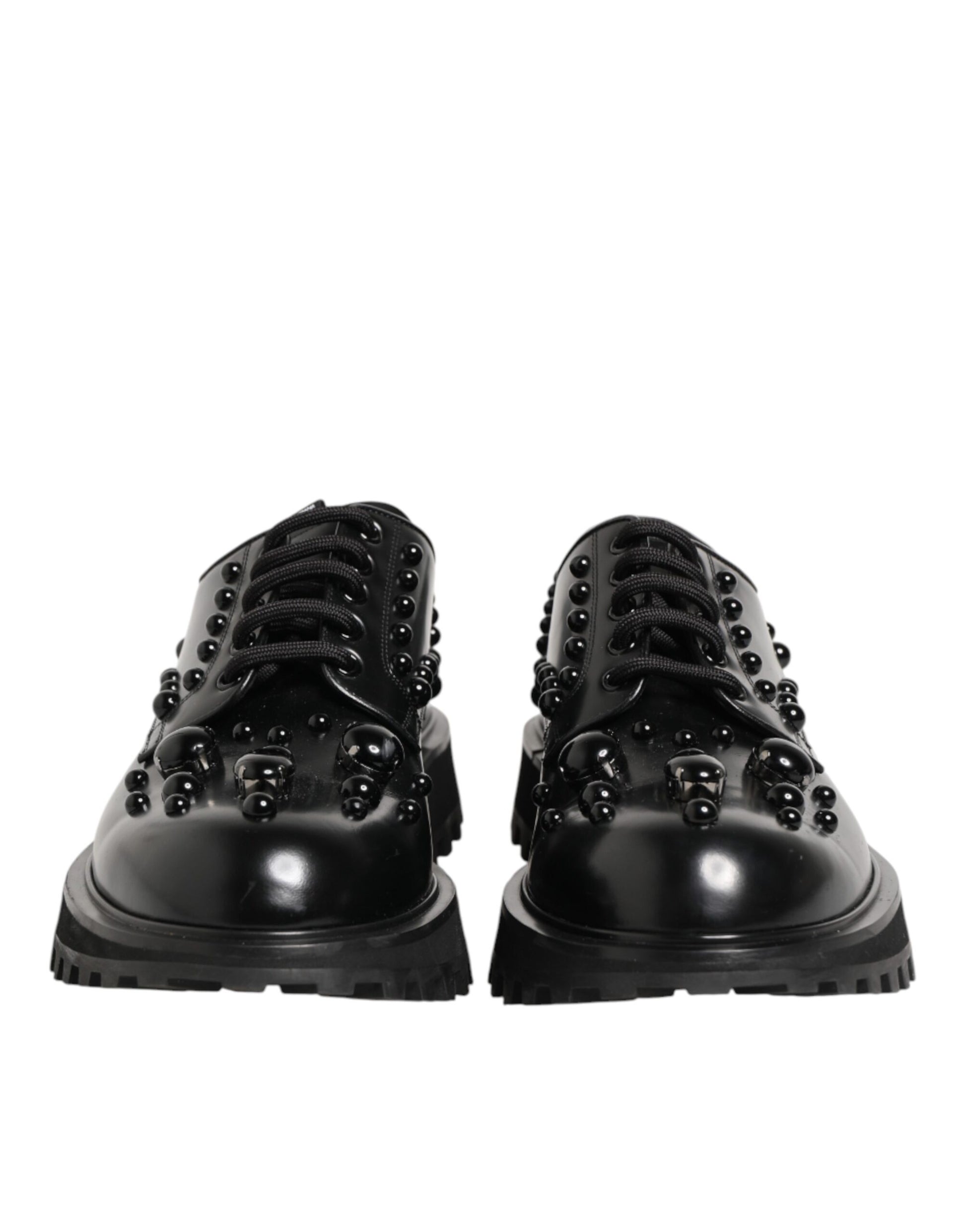 Black Leather Studded Men Formal Derby  Shoes