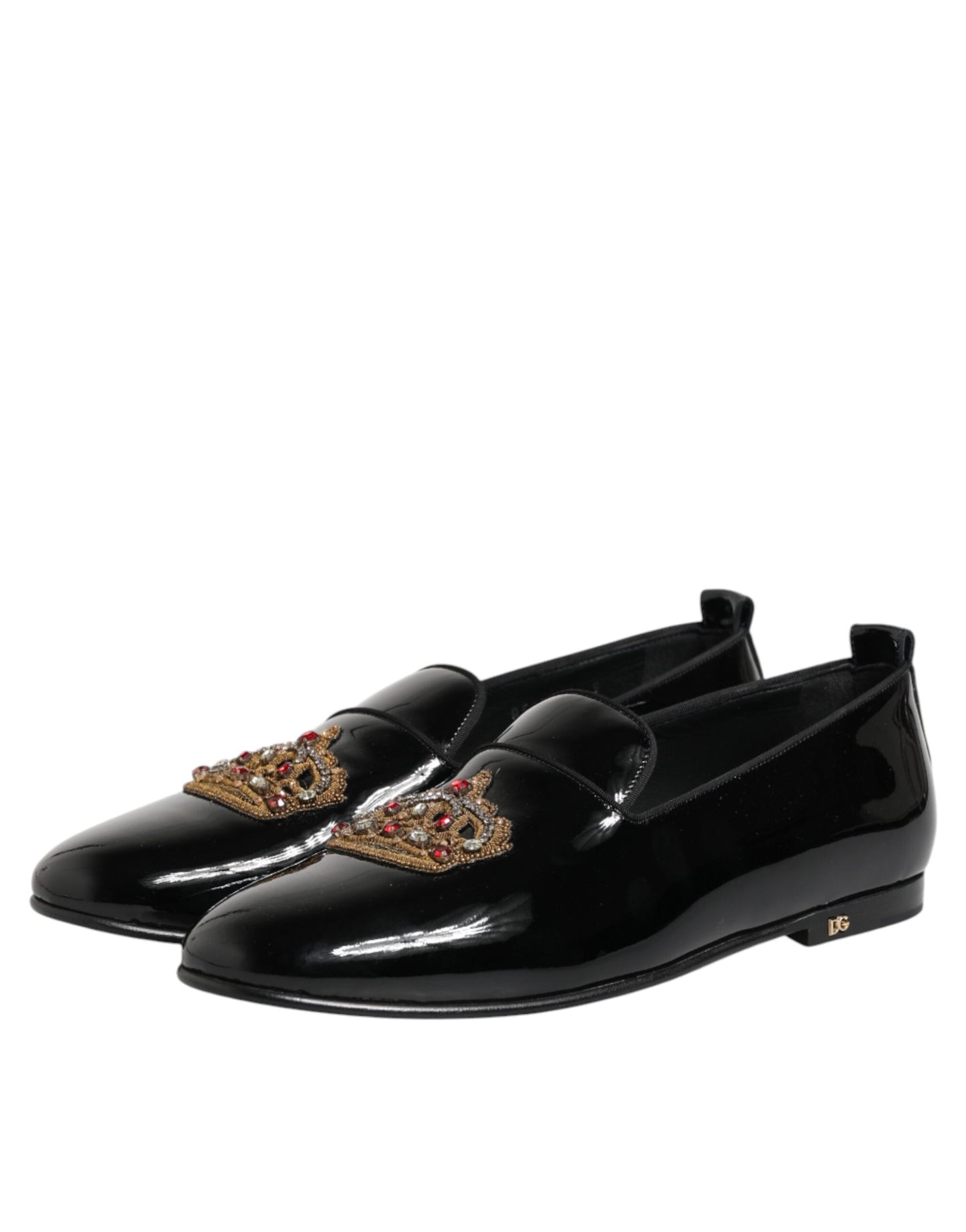Black Leather Gold Crown Mens Loafers Shoes
