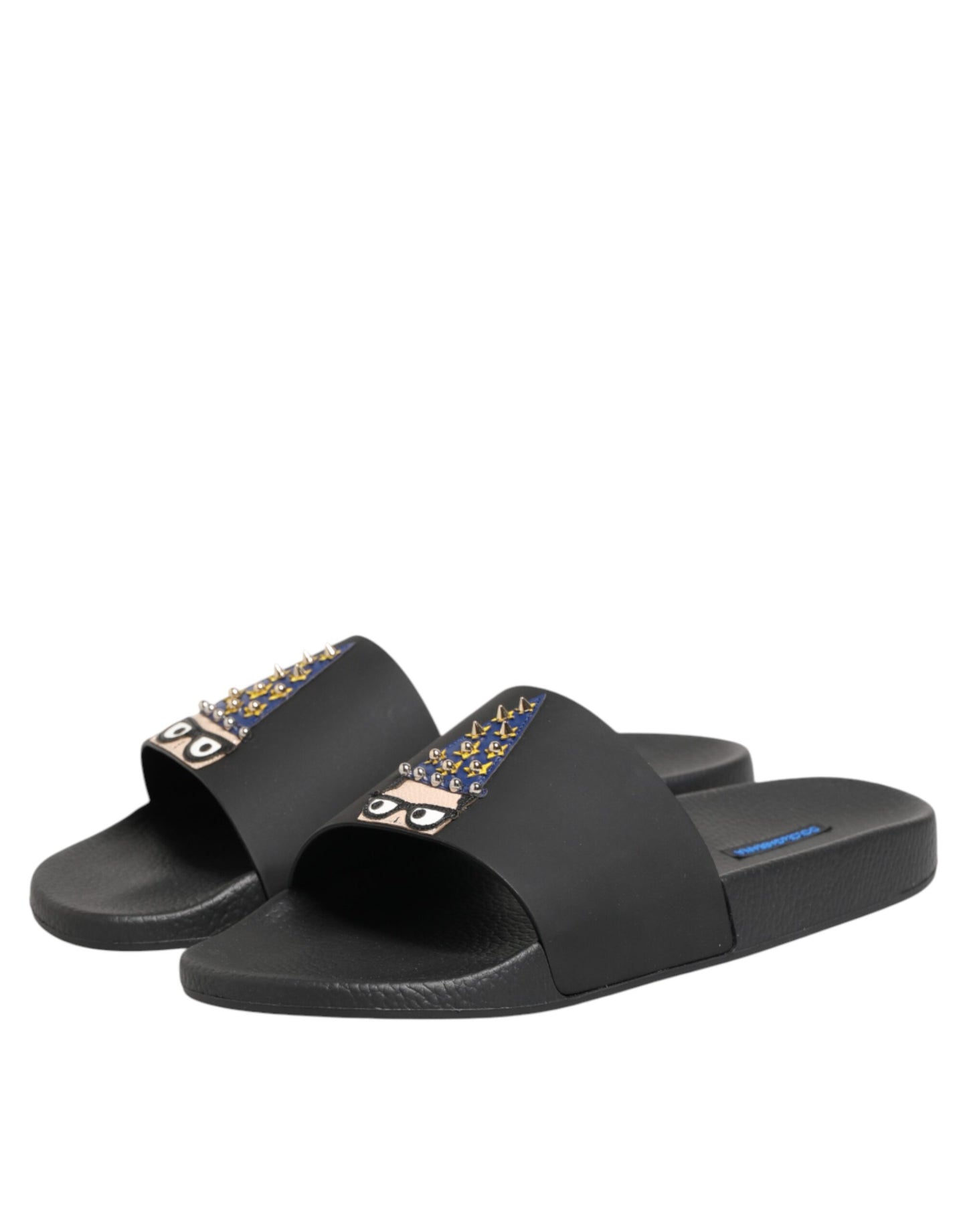 Black Leather Slides Sandals Beachwear Shoes