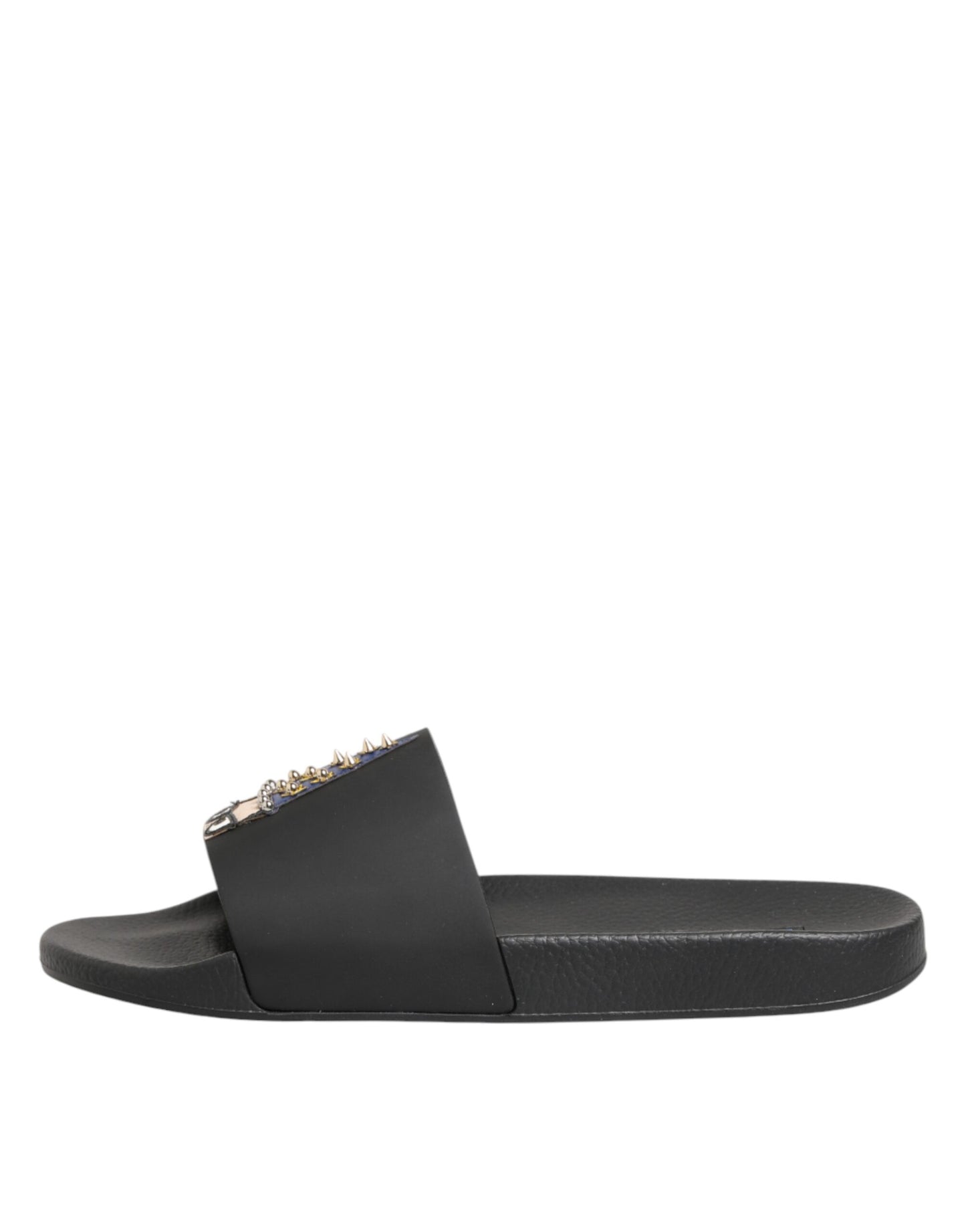 Black Leather Slides Sandals Beachwear Shoes