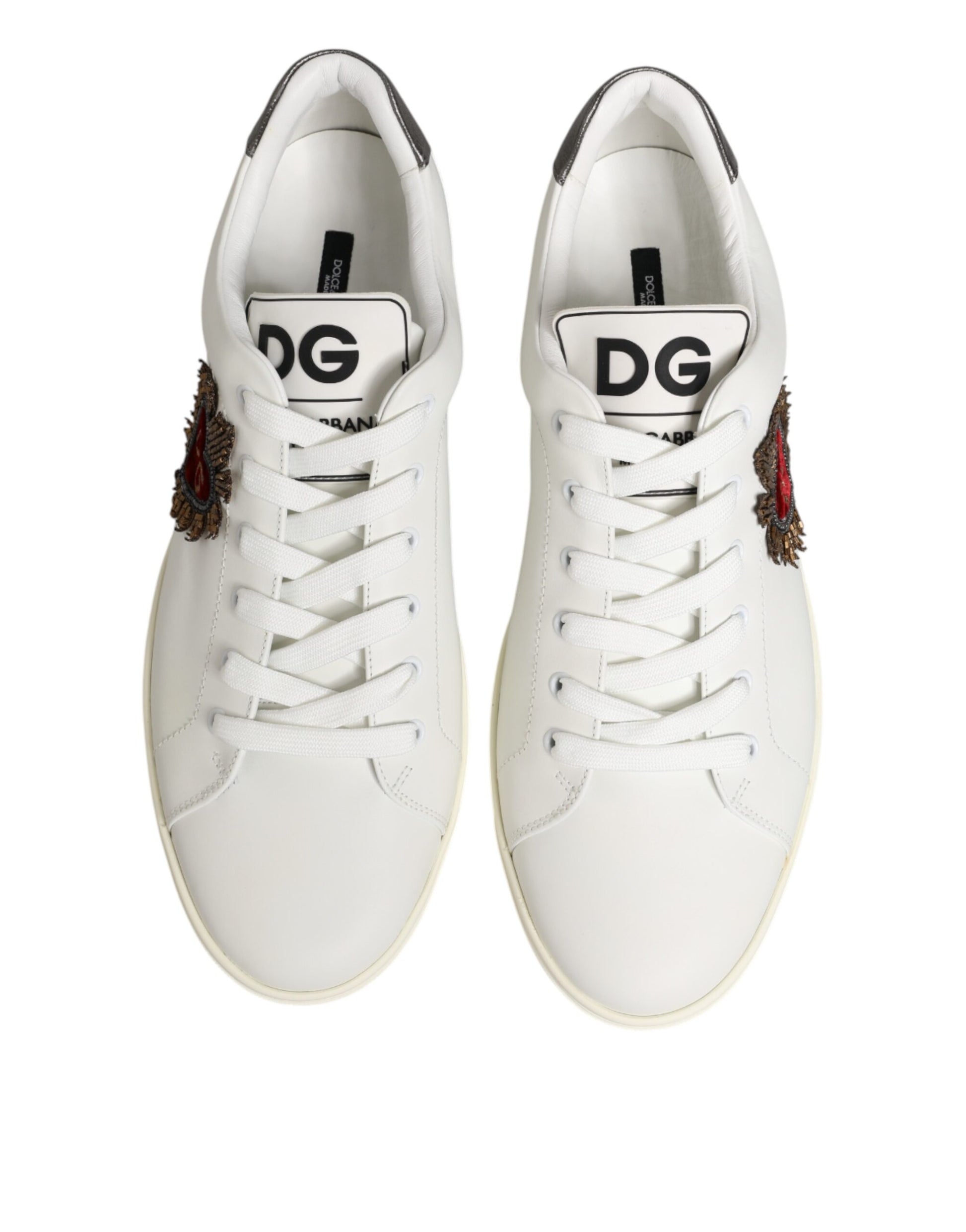 White Leather Heart Embellished Sneakers Shoes