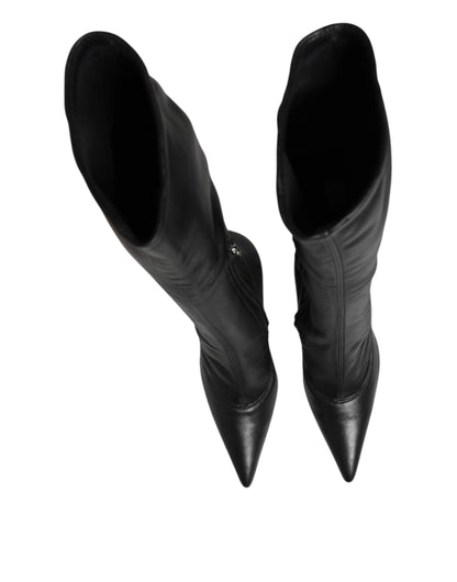 Black Leather DG Logo Knee High Boots Shoes